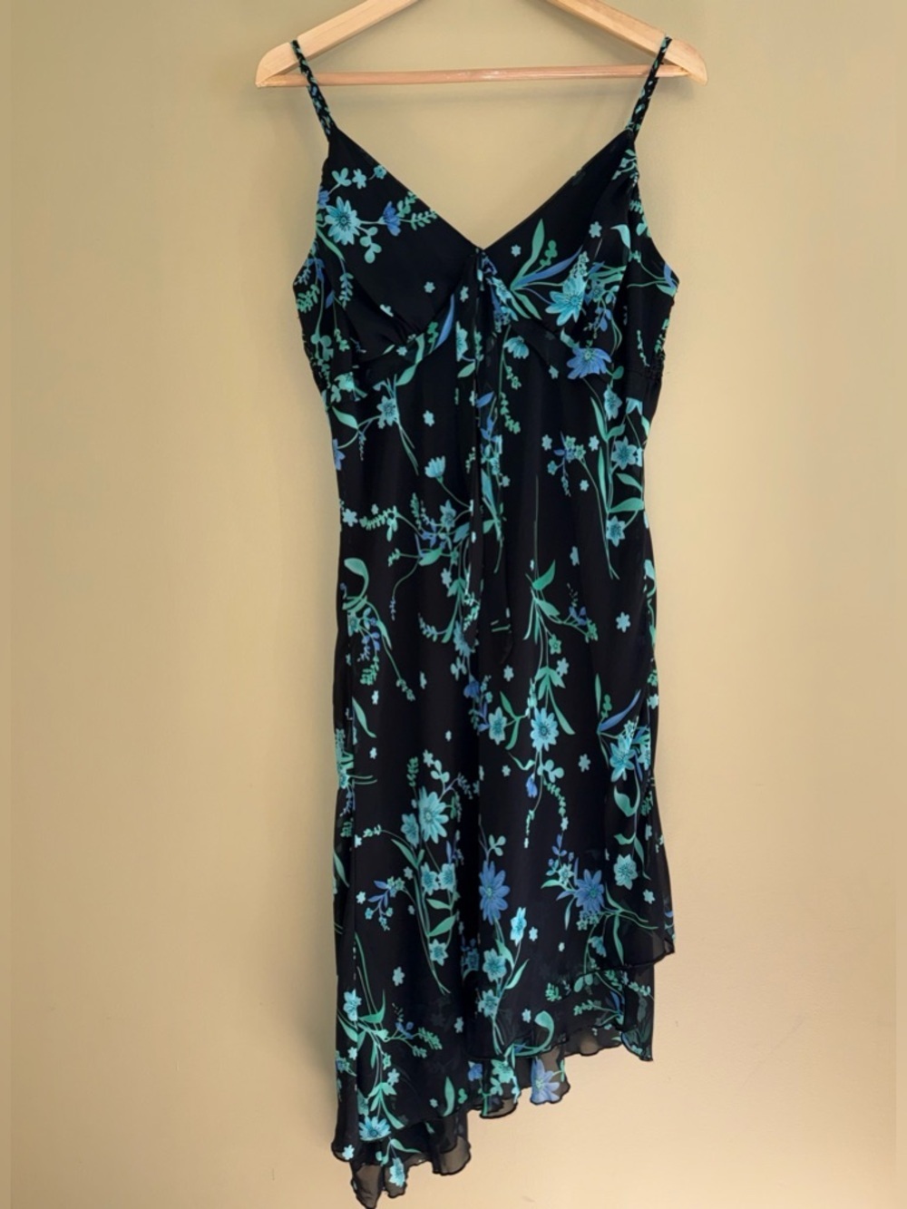 Y2K Fashion Bug Floral Midi Dress Size 14 USA Tiered Thin Strap Resort Vacation